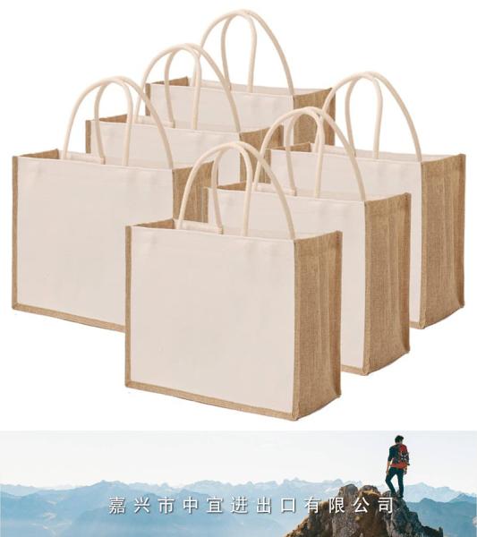 Canvas Jute Tote Bag, Reusable Grocery Shopping Bag