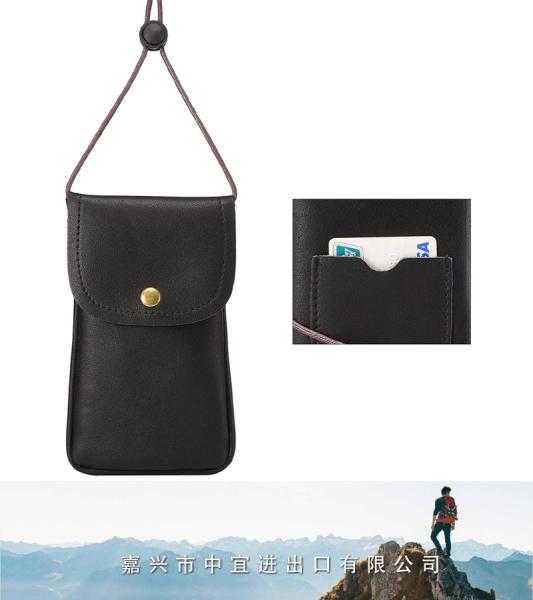 Cell Phone Neck Pouch, PU Leather Carrying Bag