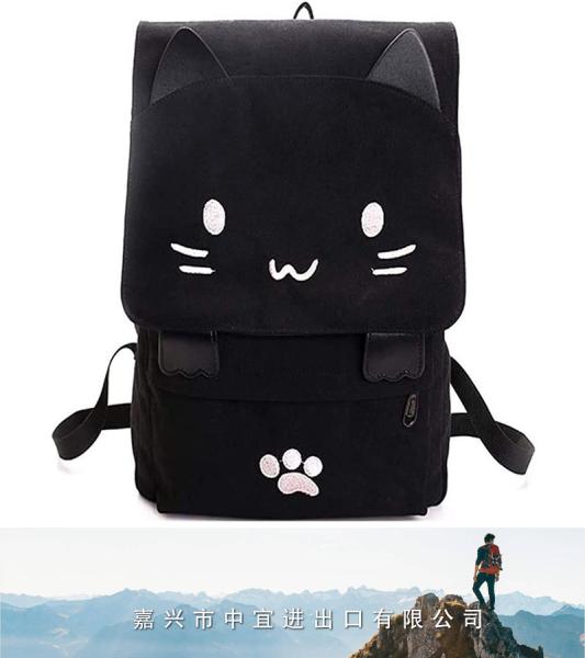 Cute Canvas Backpack, Cat Print Backpack