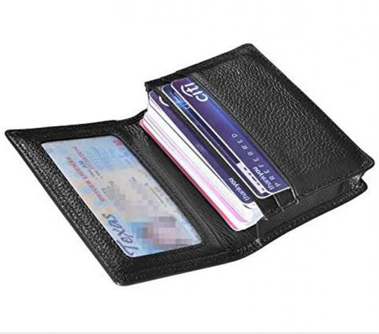 Genuine Leather Business Card Holder Name Card Case Credit Card Wallet with ID Window RFID Blocking