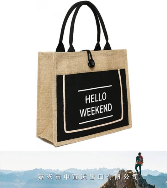 Jute Beach Tote, Reusable Grocery Shopping Bag