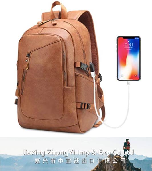 Leather Laptop Backpack, School Travel Daypack