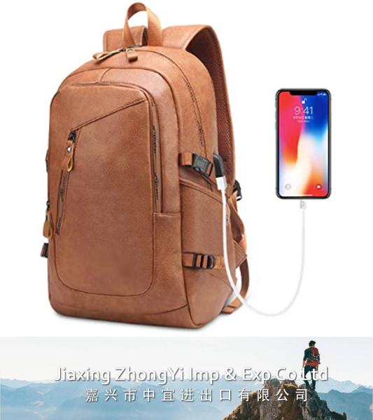 Leather Laptop Backpack, School Travel Daypack