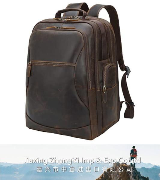 Leather Laptop Backpack, Travel Weekender Daypack
