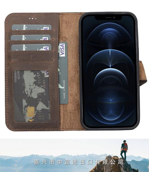 Leather Wallet Case, Detachable Magnetic Flip Cover