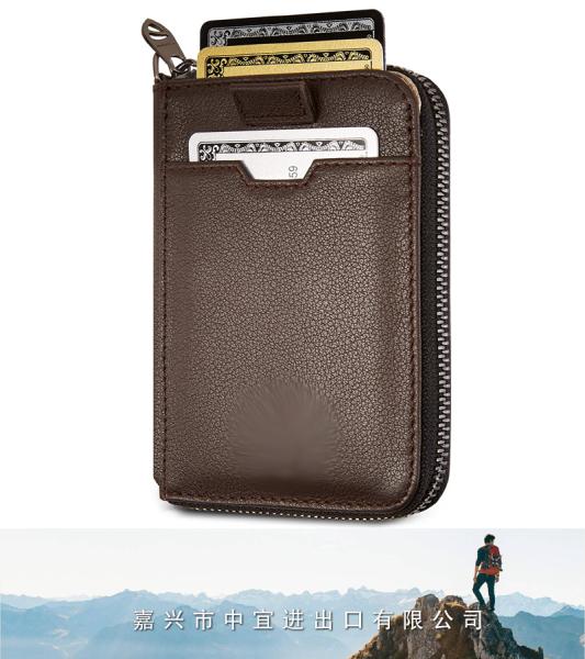 Leather Zipper Wallet, Slim Multi Card Holder