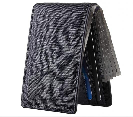 Mens Slim Front Pocket Wallet Genuine Leather ID Window Card Case RFID Blocking