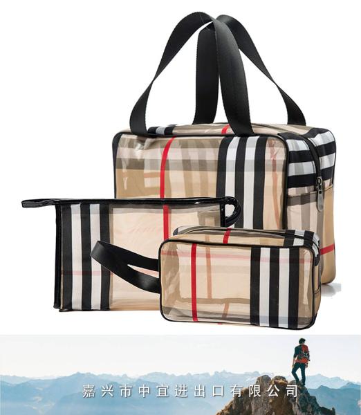 PVC Stripe Cosmetic Bag, Makeup Bag