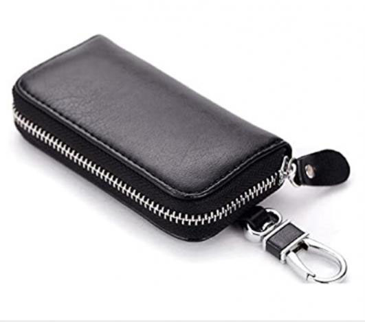 Premium Leather Car Key Holder Bag Keychain Case Wallet with 6 Hooks Zipper Closure