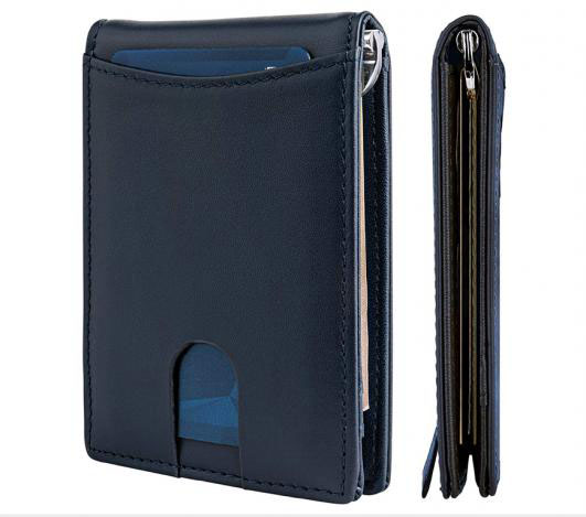 RFID Blocking Slim Bifold Genuine Cow Leather Front Pocket Wallets for Men with Money Clip