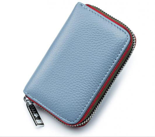 RFID Credit Card Holder For Women Men Small Zipper Leather Card Wallet