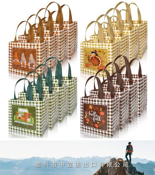 Reusable Gift Bag, Pumpkin Turkey Gnome Tote Bag