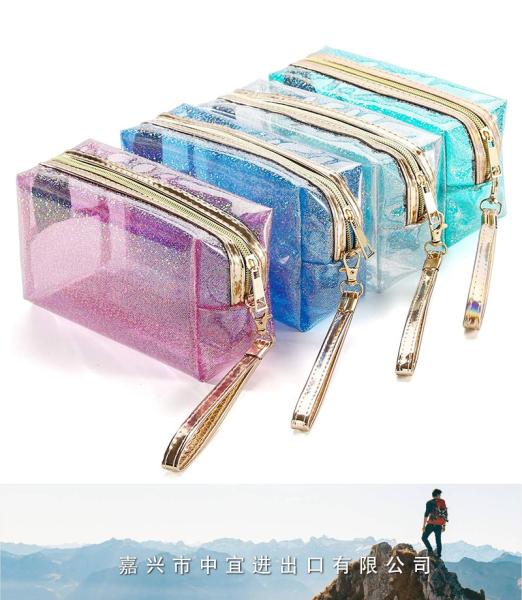 Waterproof Cosmetic Bag, PVC Transparent Zippered Toiletry Bag